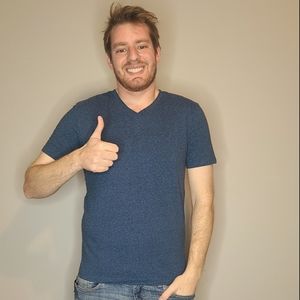 Blue and Black Blended V-Neck Shirt - Large